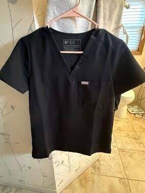 Figs Black V-Neck Medical Scrub Top